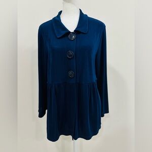 Choices Retro Blue Top With Decorative Large Button Blouse Size M